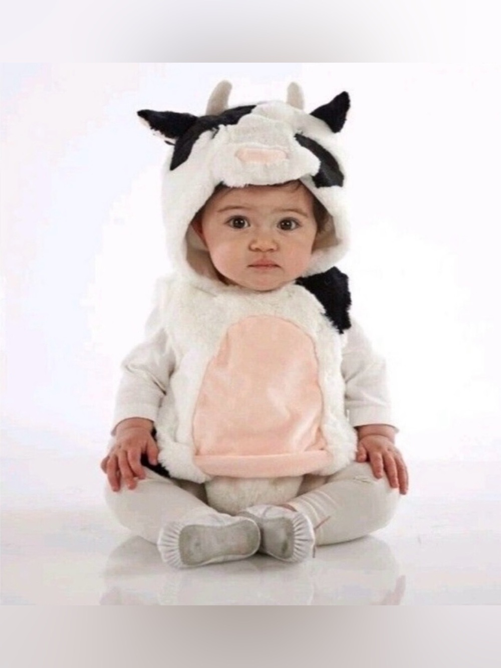 Pottery Barn Kids Baby Cow Halloween Costume In White/Black Size  12-24 Months